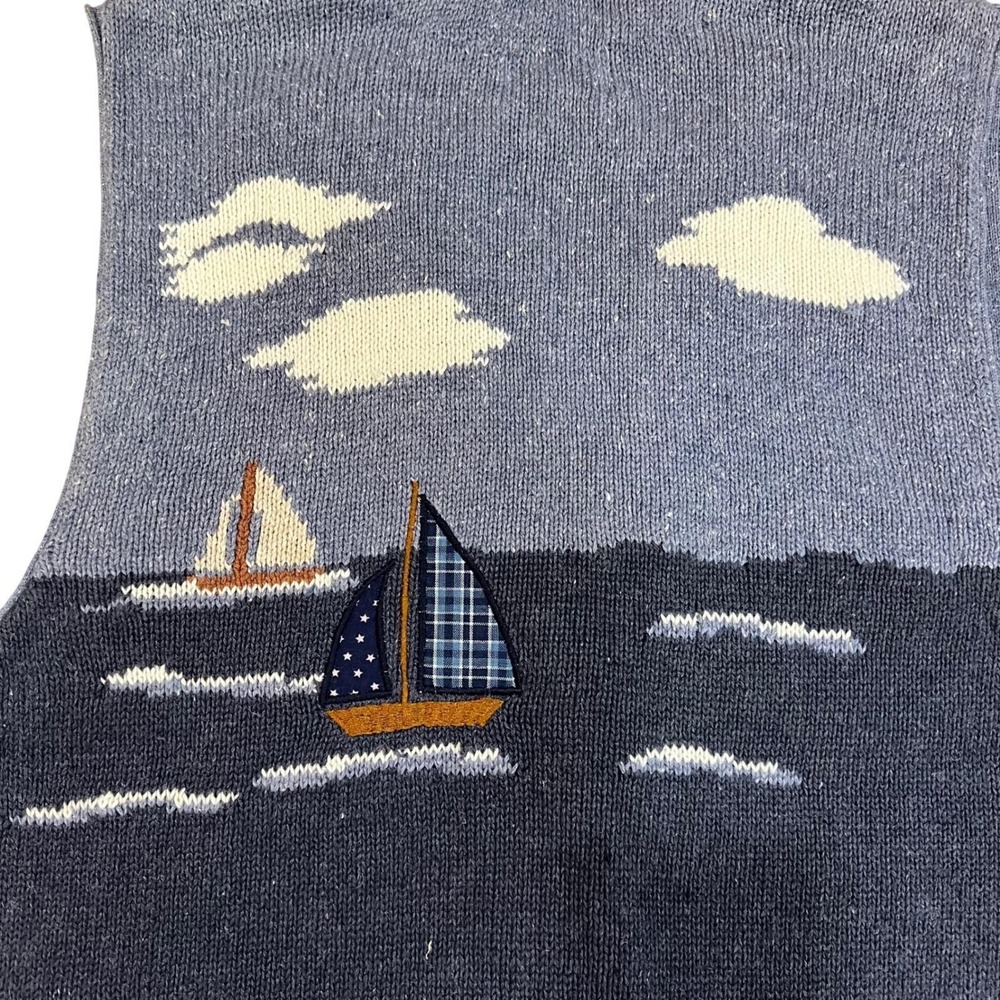 Vintage Nautical Sweater Vest Sailboat Fishing Scene Grandpacore XL - Picture 6 of 7
